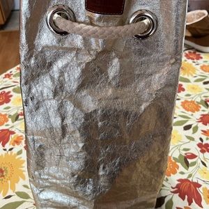 Uashmama Paper Fiiber Tote Bag With Rope Straps Made In Italy Metallic Gold 15x9